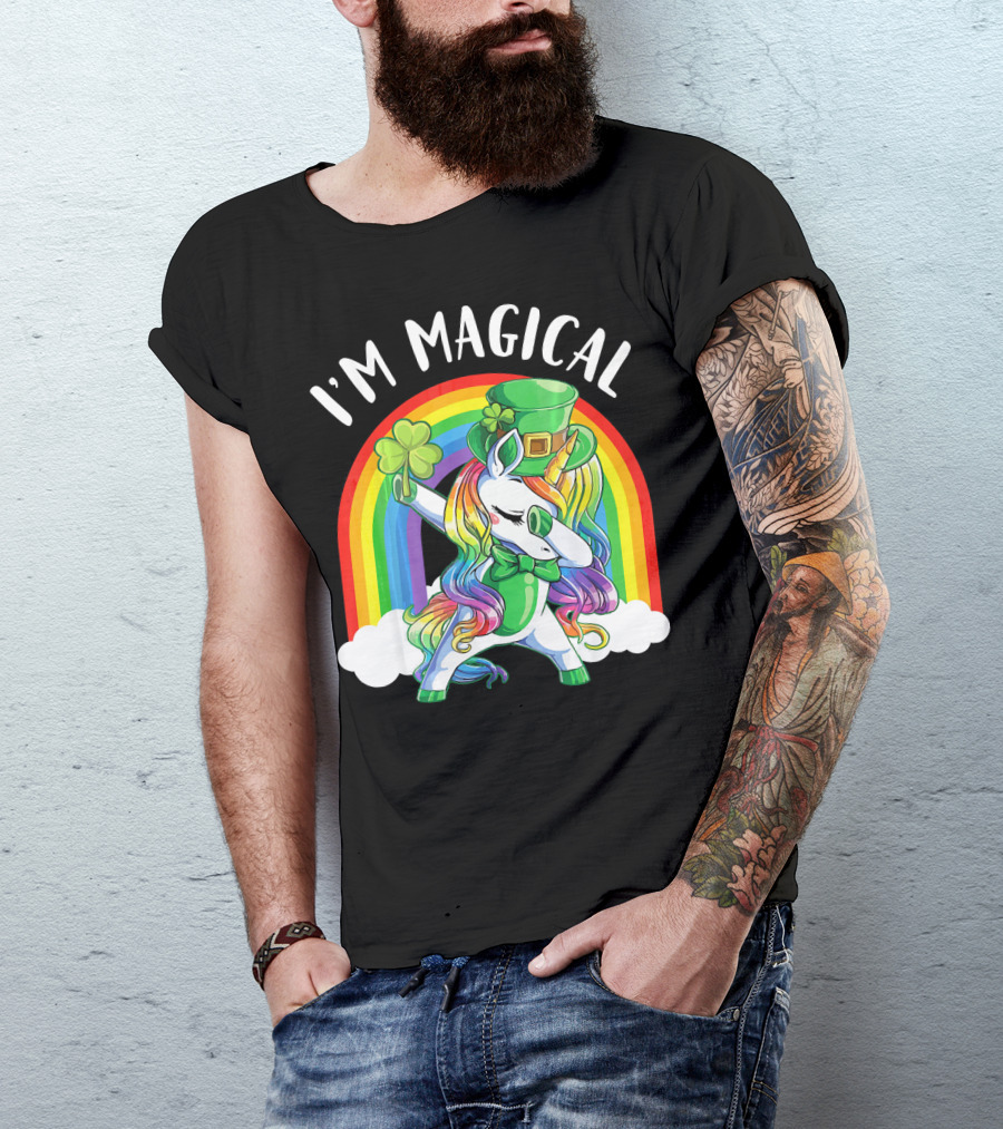 I'm Magical Unicorn Leprechaun Dabbing With Shamrock And Rainbow T-Shirt