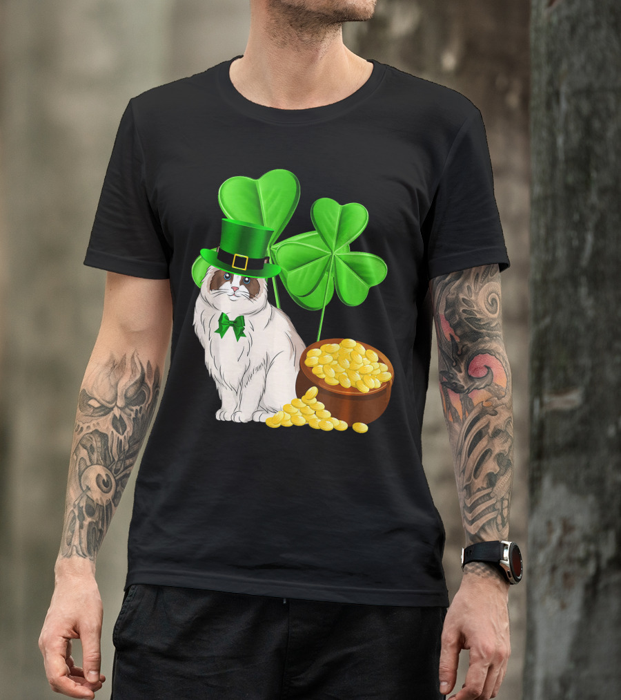 Himalayan Cat St Patricks Day Leprechaun Shamrocks And Gold Coins T-Shirt