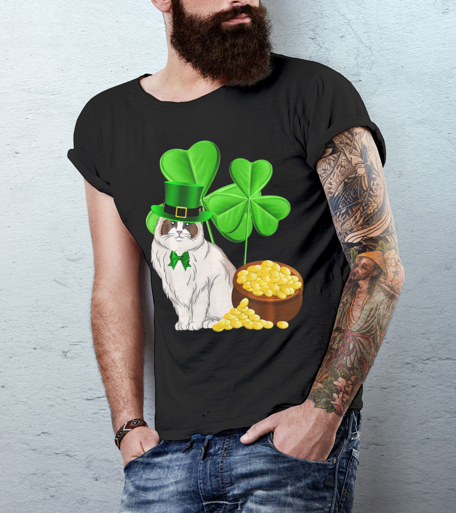 Himalayan Cat St Patricks Day Leprechaun Shamrocks And Gold Coins T-Shirt