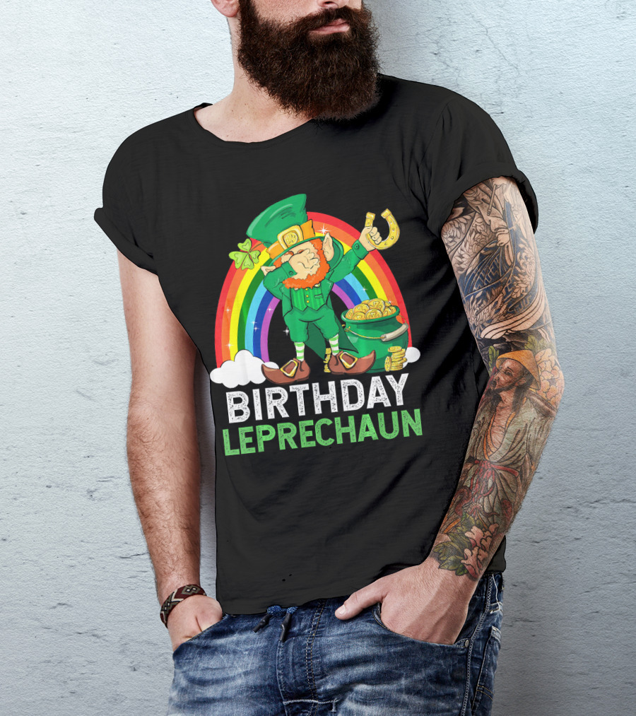 Birthday Leprechaun Dabbing Rainbow Pot Of Gold T-Shirt