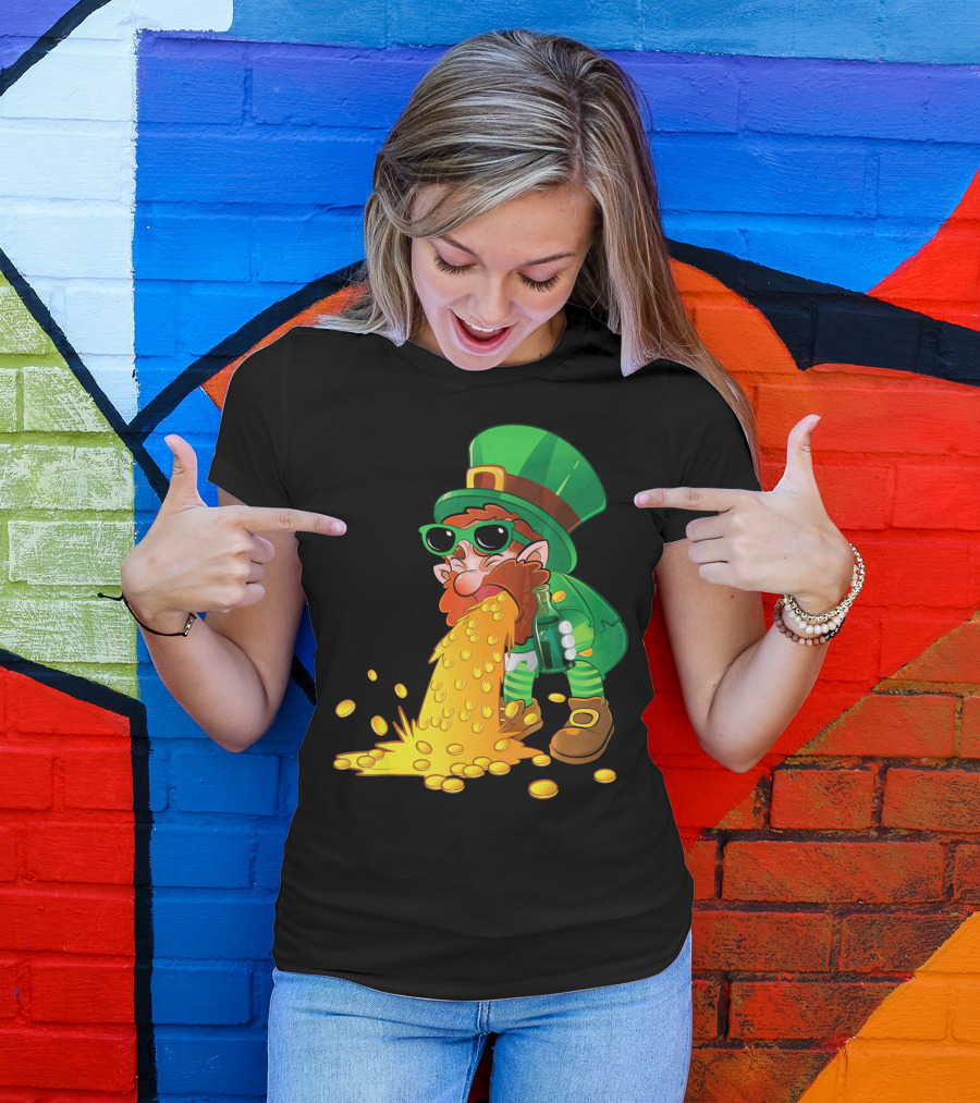 Puking Leprechaun St Patrick's Day Humor With Gold Coins T-Shirt