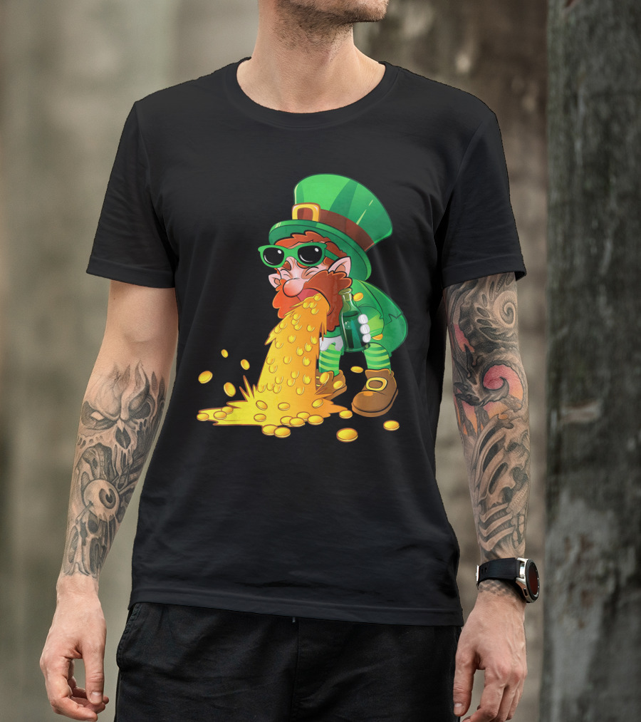 Puking Leprechaun St Patrick's Day Humor With Gold Coins T-Shirt