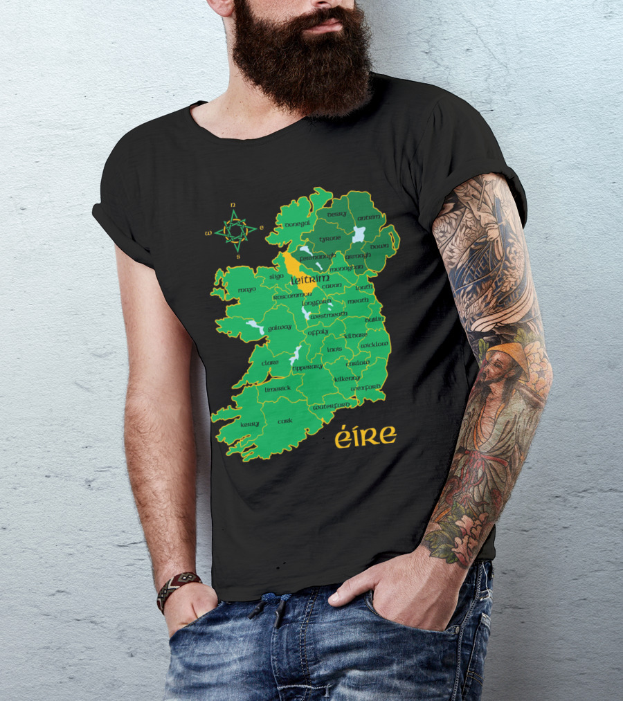 Leitrim Ireland County Map Éire Compass T-Shirt