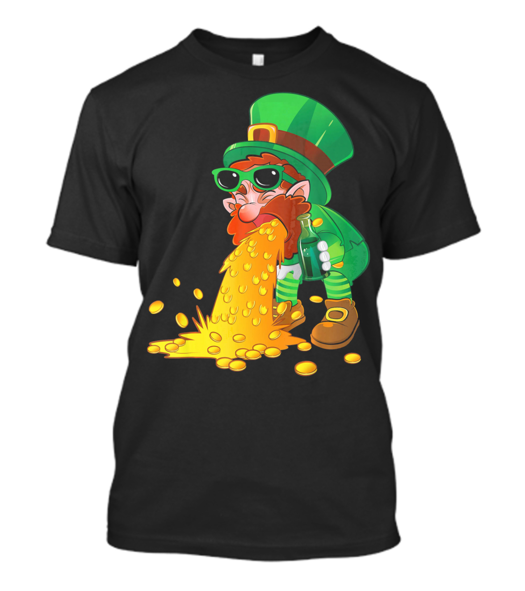 St Patricks Day Beer Bottle Leprechaun Vomiting Gold Coins T-Shirt