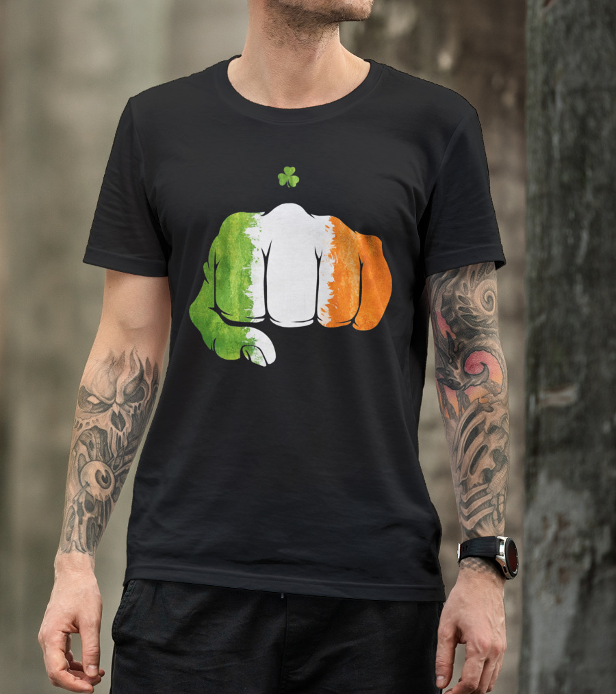 Irish Fighting Fist With Tricolor And Shamrock Mixed Martial Arts T-Shirt