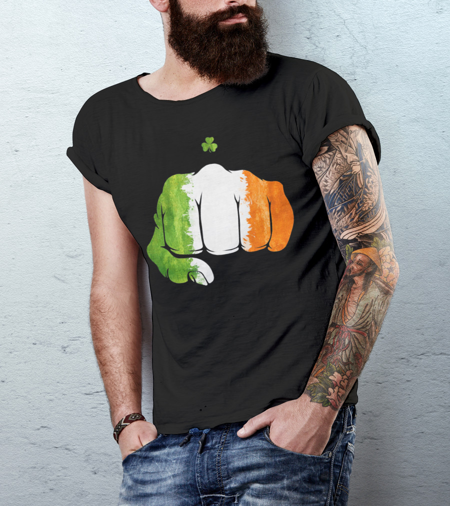 Irish Fighting Fist With Tricolor And Shamrock Mixed Martial Arts T-Shirt