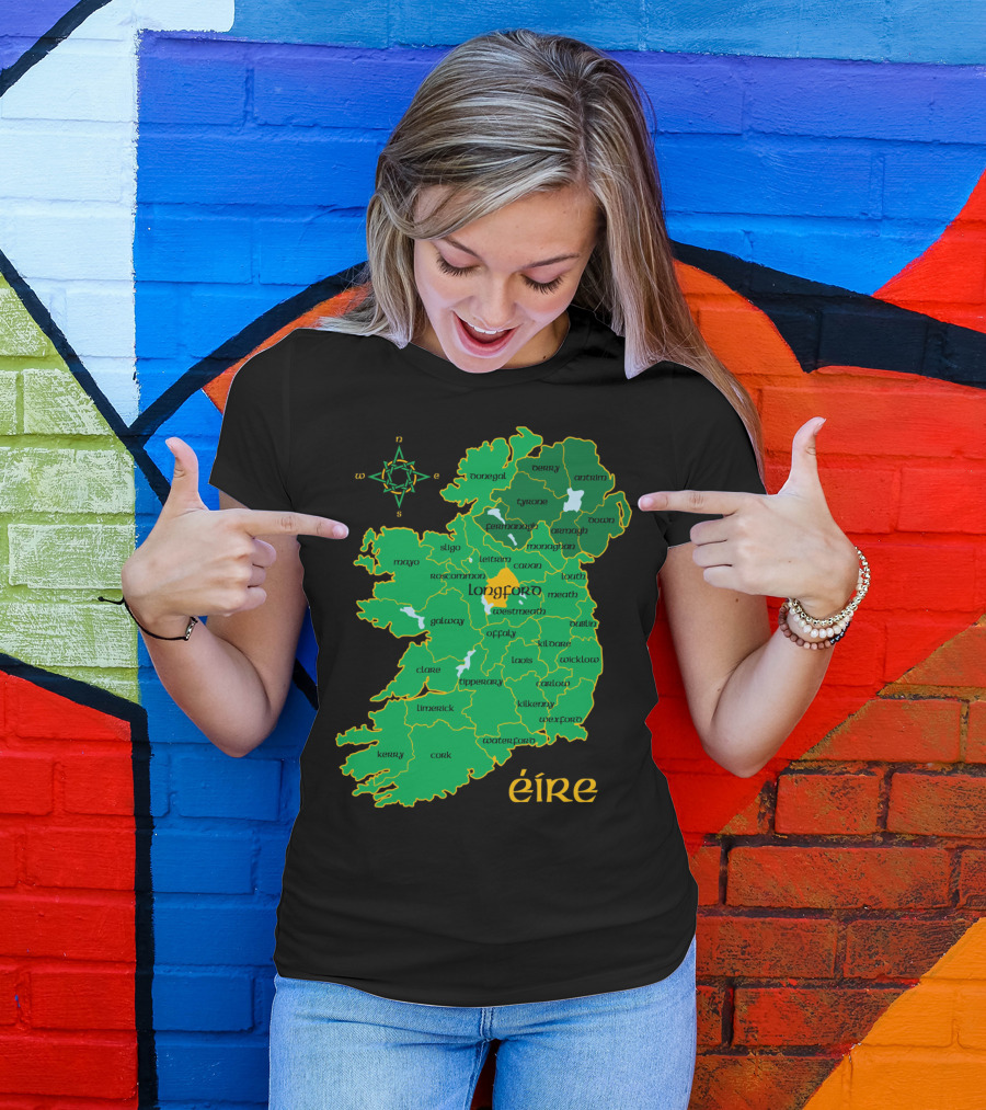 Longford Ireland Map Eire Travel Irish Coun Regions T-Shirt