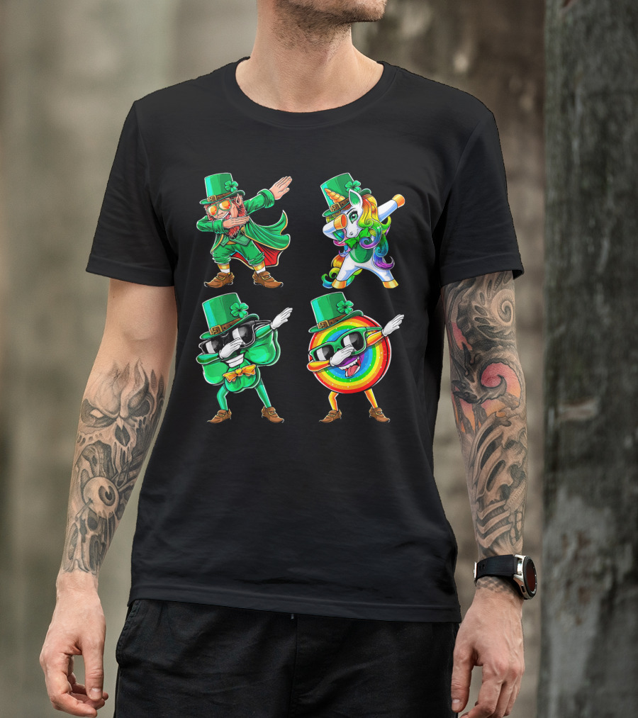 Dabbing Leprechaun Unicorn Rainbow Shamrock St. Patrick's Day Fun T-Shirt