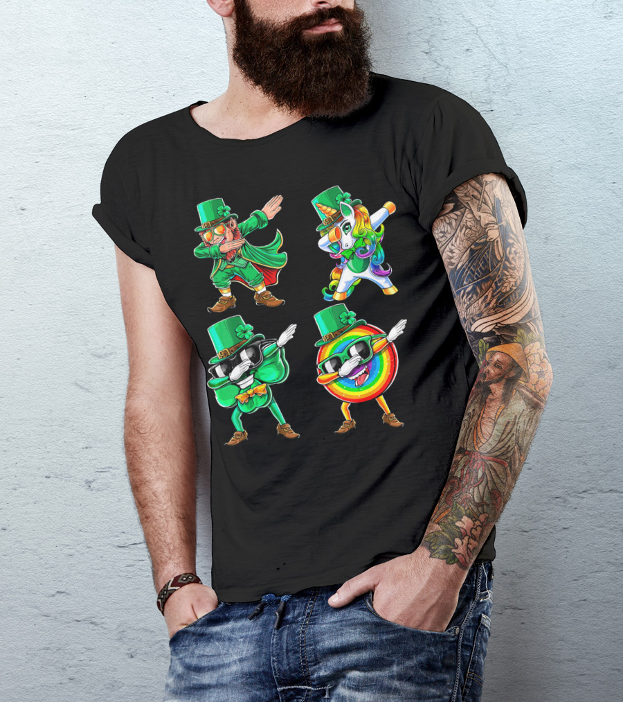 Dabbing Leprechaun Unicorn Rainbow Shamrock St. Patrick's Day Fun T-Shirt