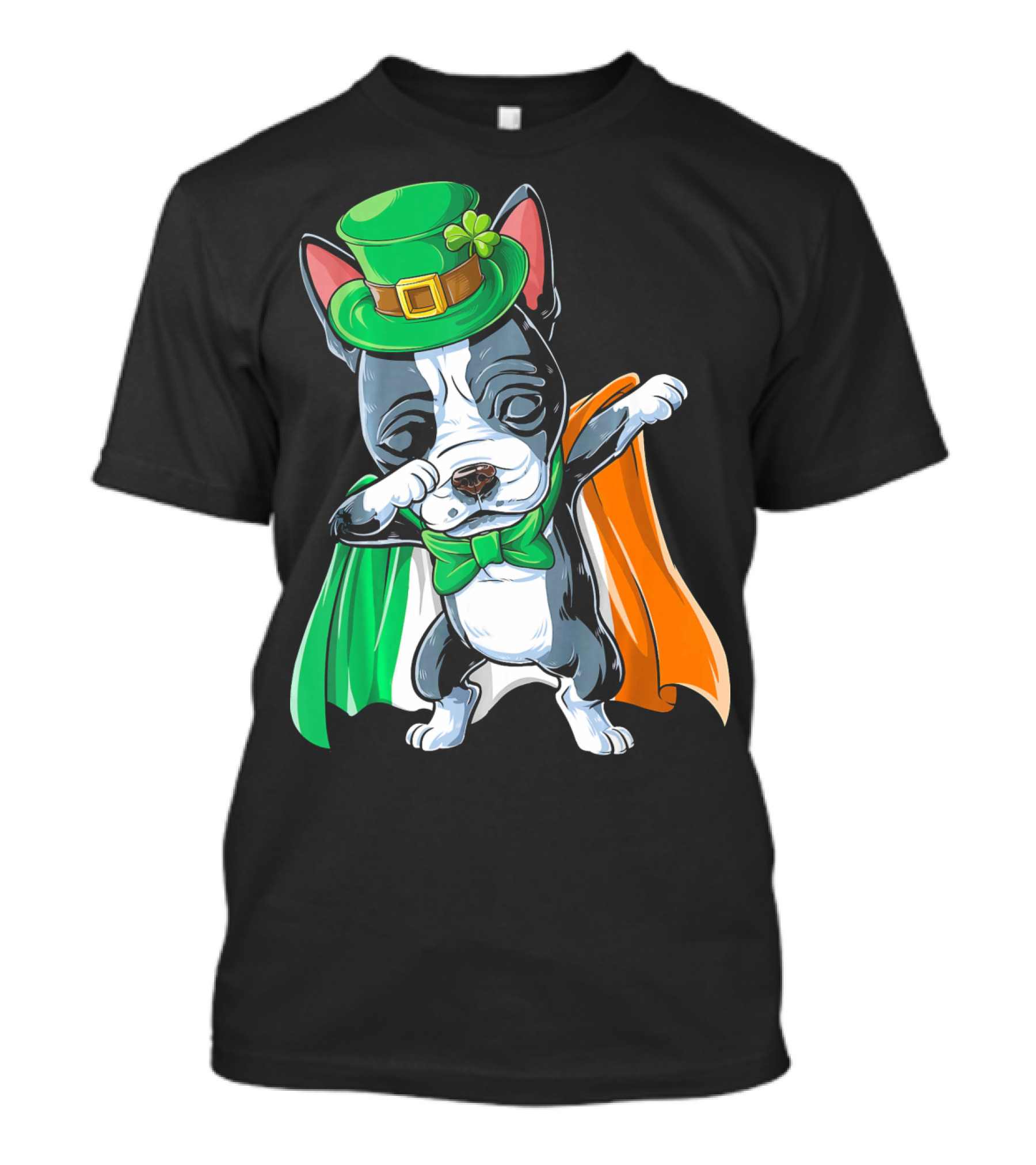 Dabbing Boston Terrier St. Patrick's Day Irish Flag Cape T-Shirt
