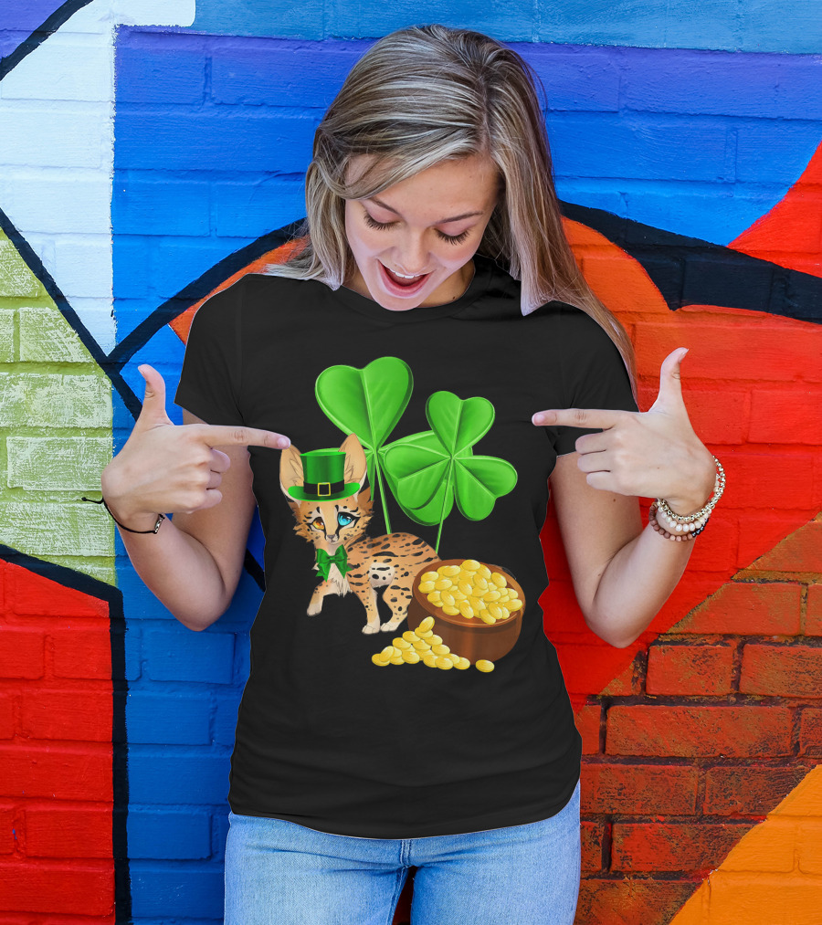 Ocicat St Patricks Day Leprechaun With Shamrocks And Gold Coins T-Shirt