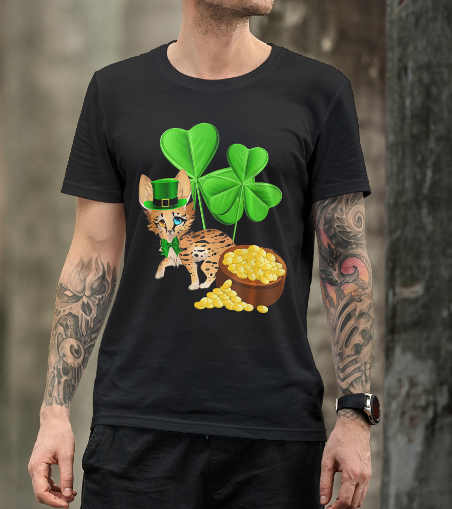 Ocicat St Patricks Day Leprechaun With Shamrocks And Gold Coins T-Shirt