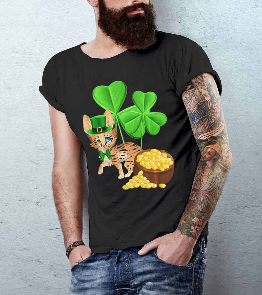 Ocicat St Patricks Day Leprechaun With Shamrocks And Gold Coins T-Shirt