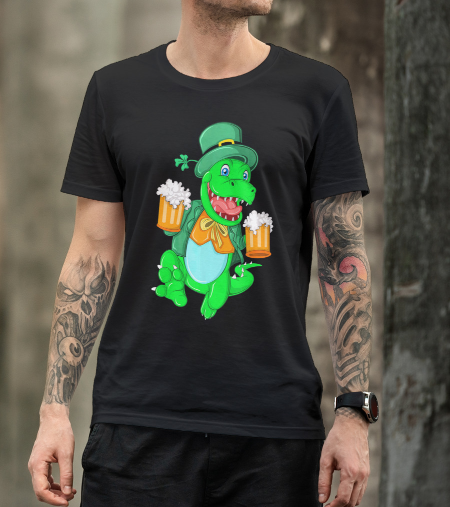 Irish Leprechaun Dinosaur Beer Party T-Shirt