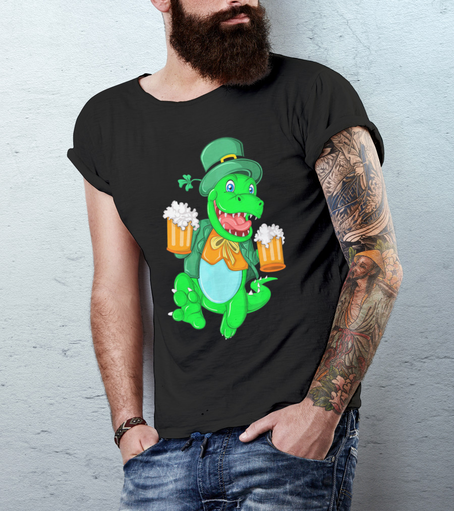 Irish Leprechaun Dinosaur Beer Party T-Shirt