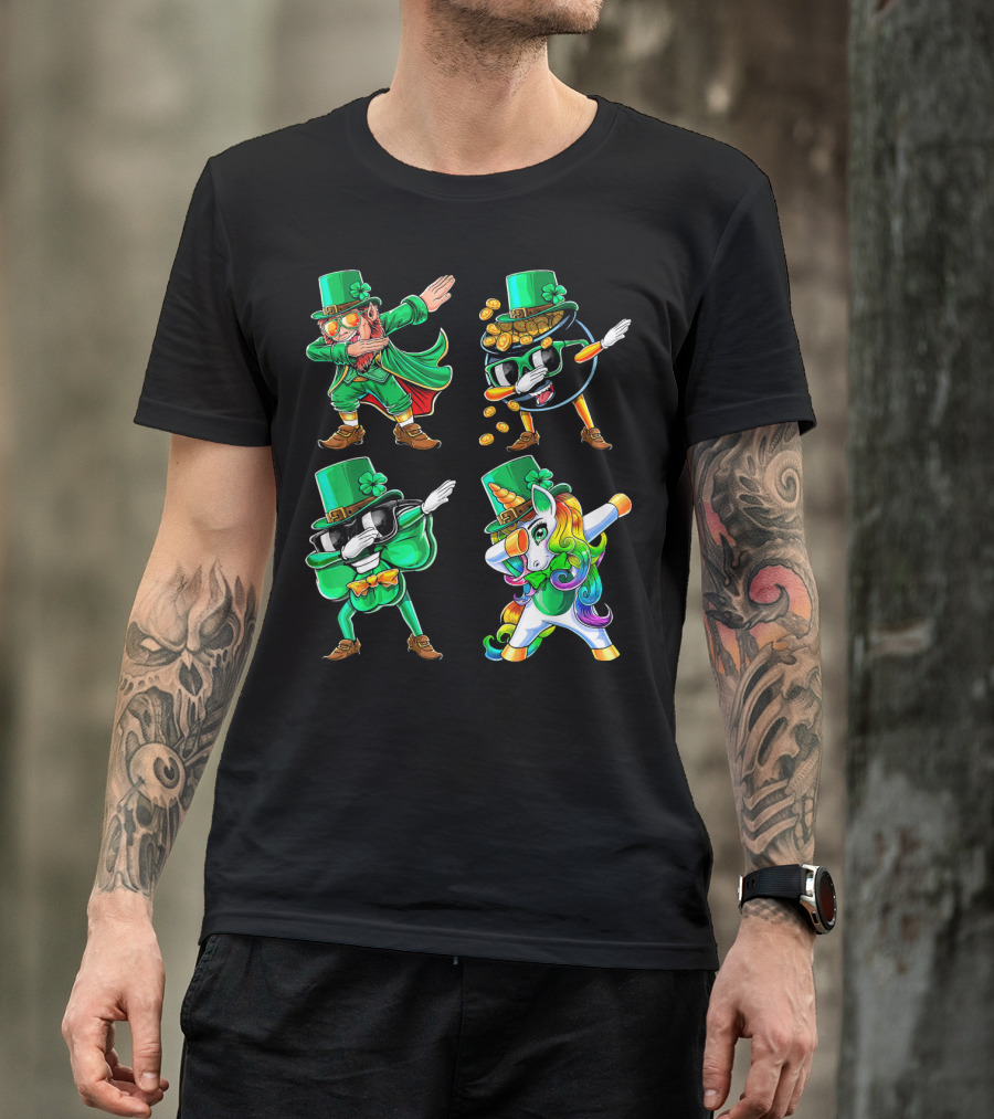 Dabbing Leprechaun Shamrock Unicorn Coin-Throwing Glasses Rabbit T-Shirt