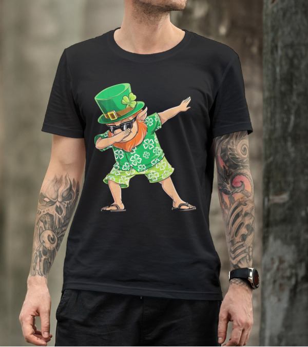 Dabbing Leprechaun In Hawaiian Clover T-Shirt