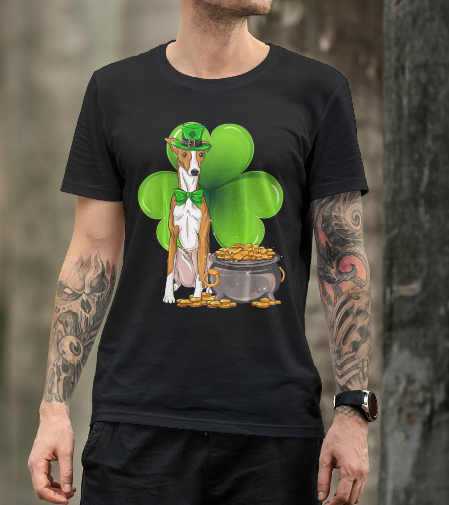 Whippet Leprechaun Dog With Shamrock And Pot Of Gold St Patricks Day T-Shirt