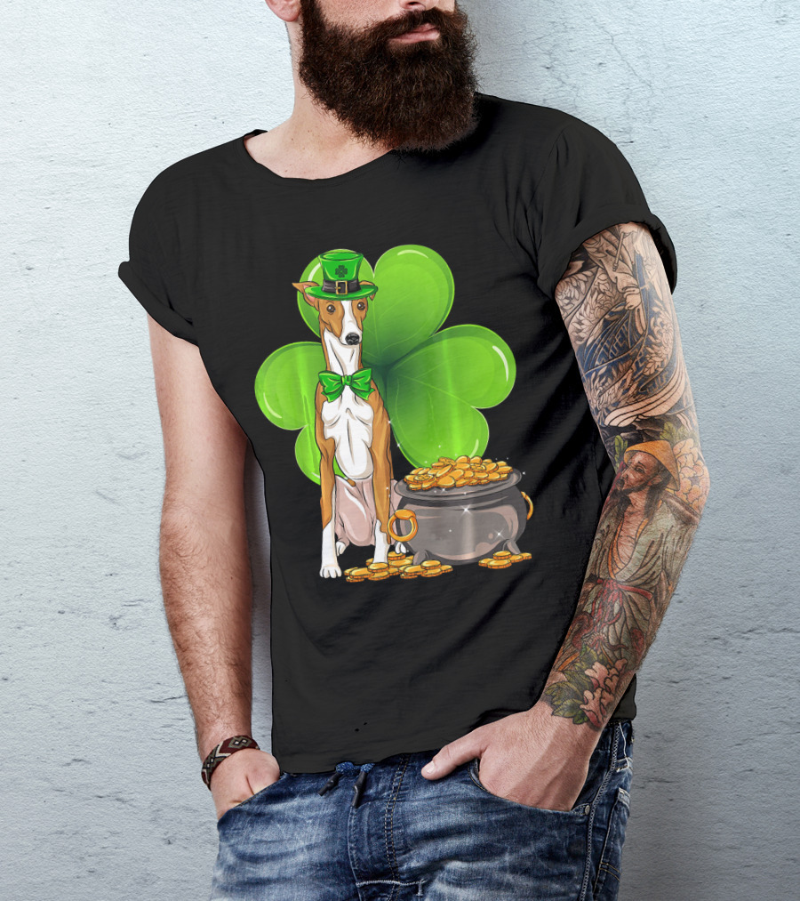 Whippet Leprechaun Dog With Shamrock And Pot Of Gold St Patricks Day T-Shirt