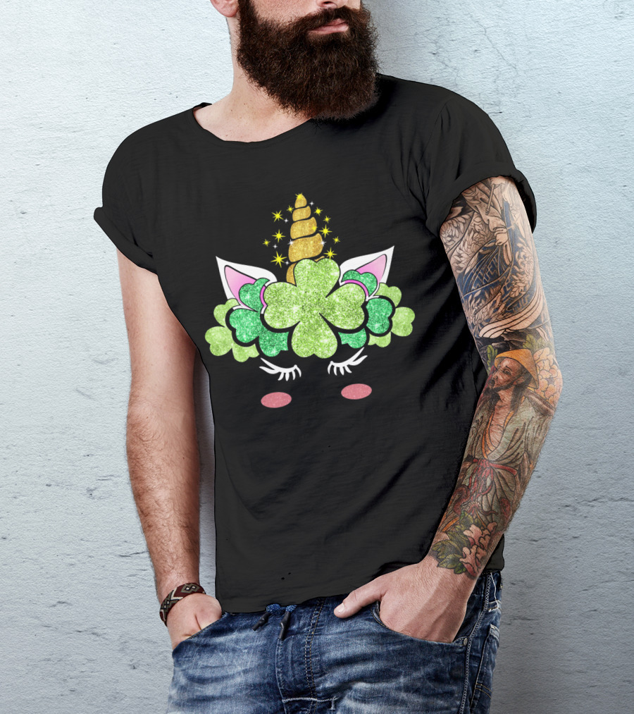 St Patricks Day Unicorn Clover Horn Sparkles T-Shirt