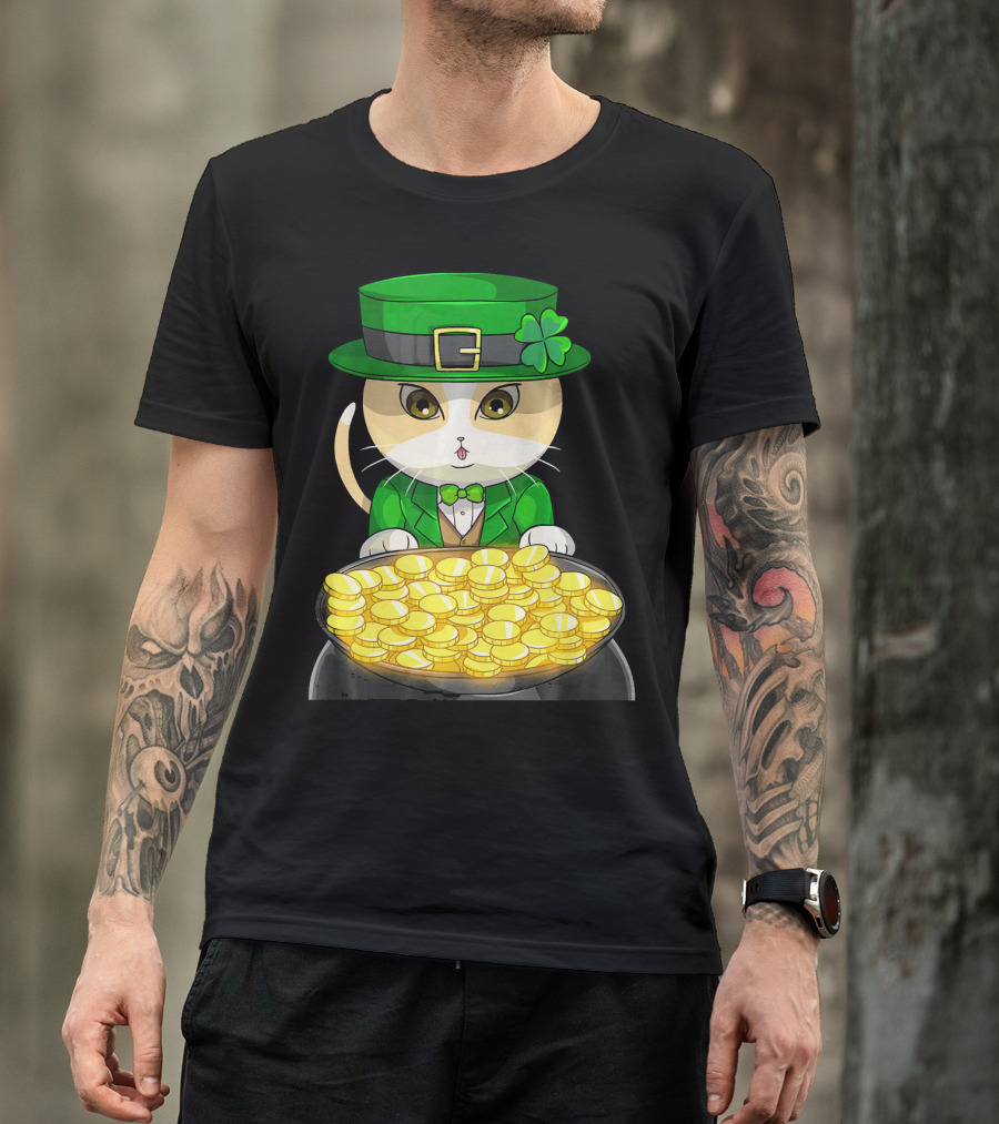 Exotic Cat Leprechaun With Pot Of Gold Funny Cat Lover T-Shirt