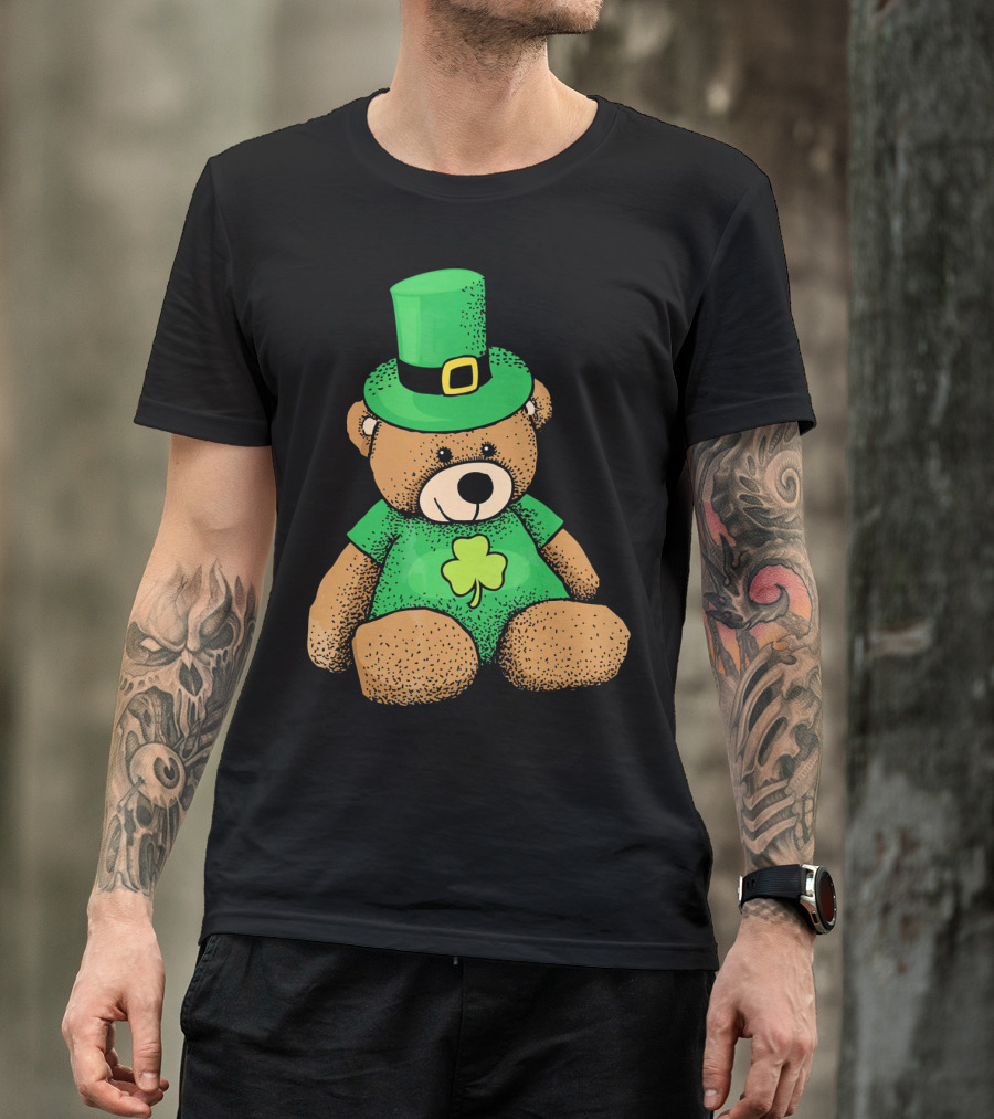 Irish Teddy Bear Shamrock Green Top Hat T-Shirt