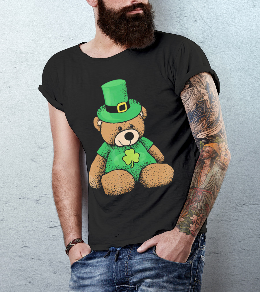 Irish Teddy Bear Shamrock Green Top Hat T-Shirt