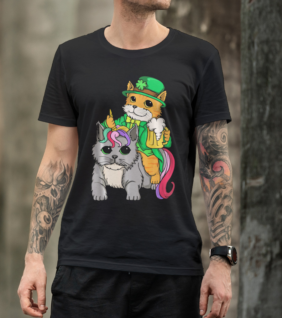 St Patricks Day Caticorn Cat Unicor Shamrock Beer Mug T-Shirt