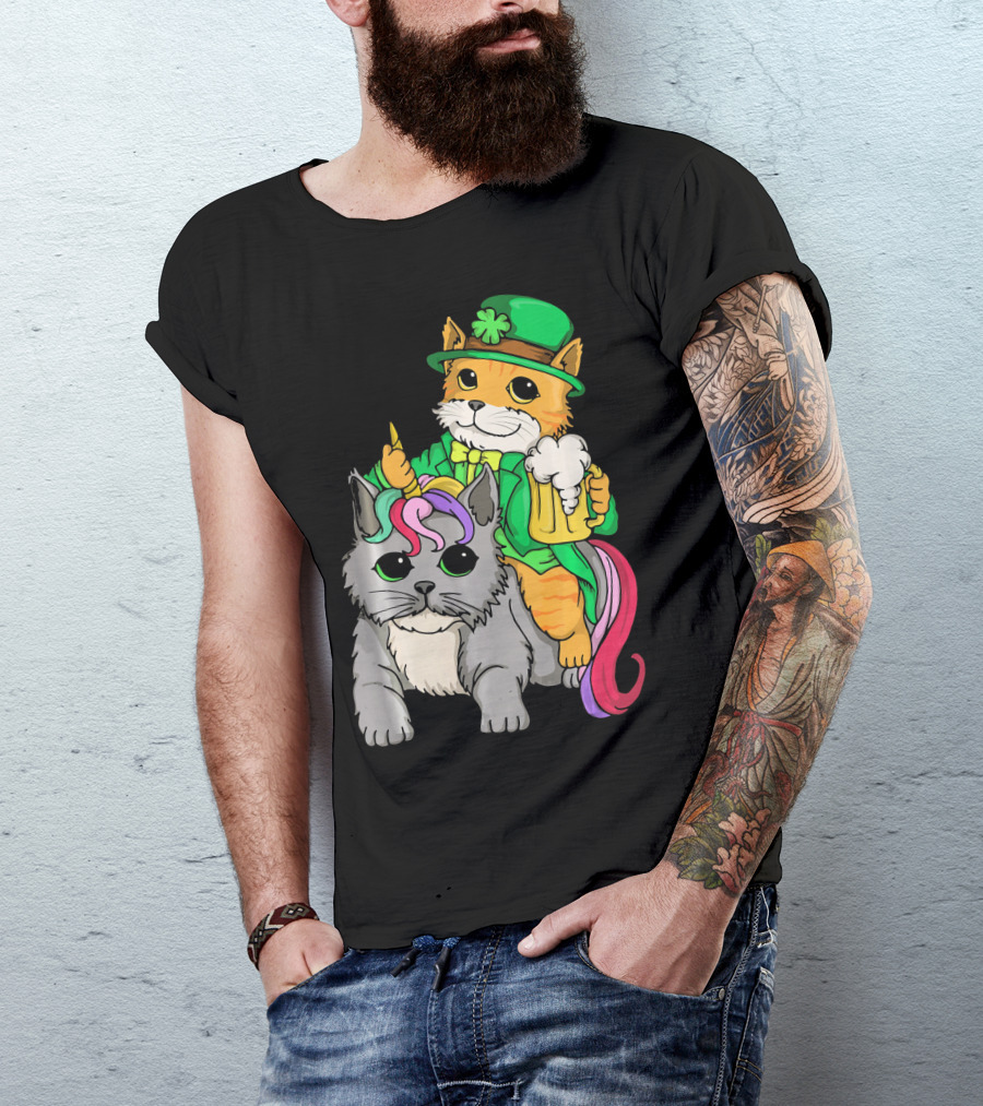 St Patricks Day Caticorn Cat Unicor Shamrock Beer Mug T-Shirt