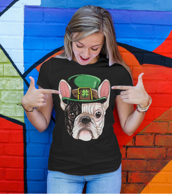 French Bulldog Leprechaun Hat St Pat Clover T-Shirt