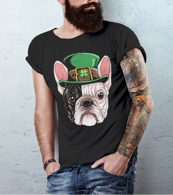 French Bulldog Leprechaun Hat St Pat Clover T-Shirt