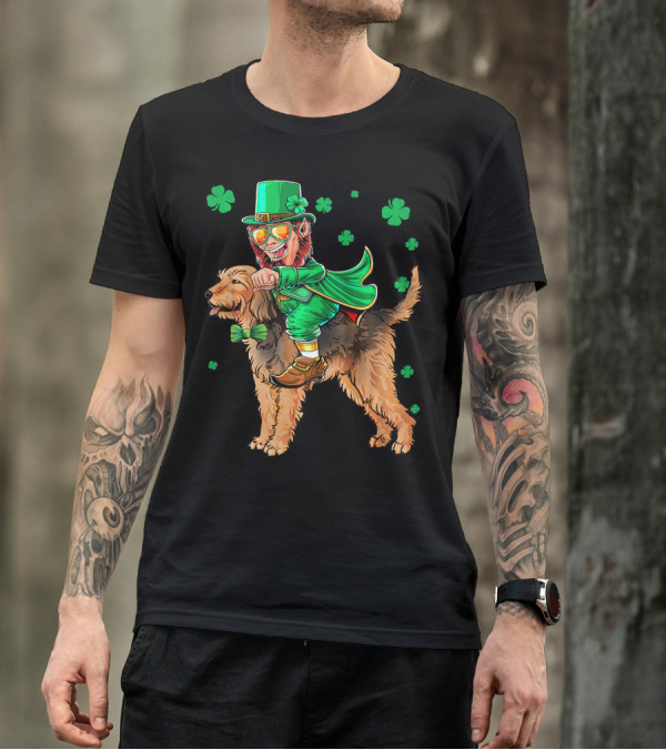 Leprechaun Riding Otterhound With Shamrocks St. Patri St. Patrick's Day T-Shirt