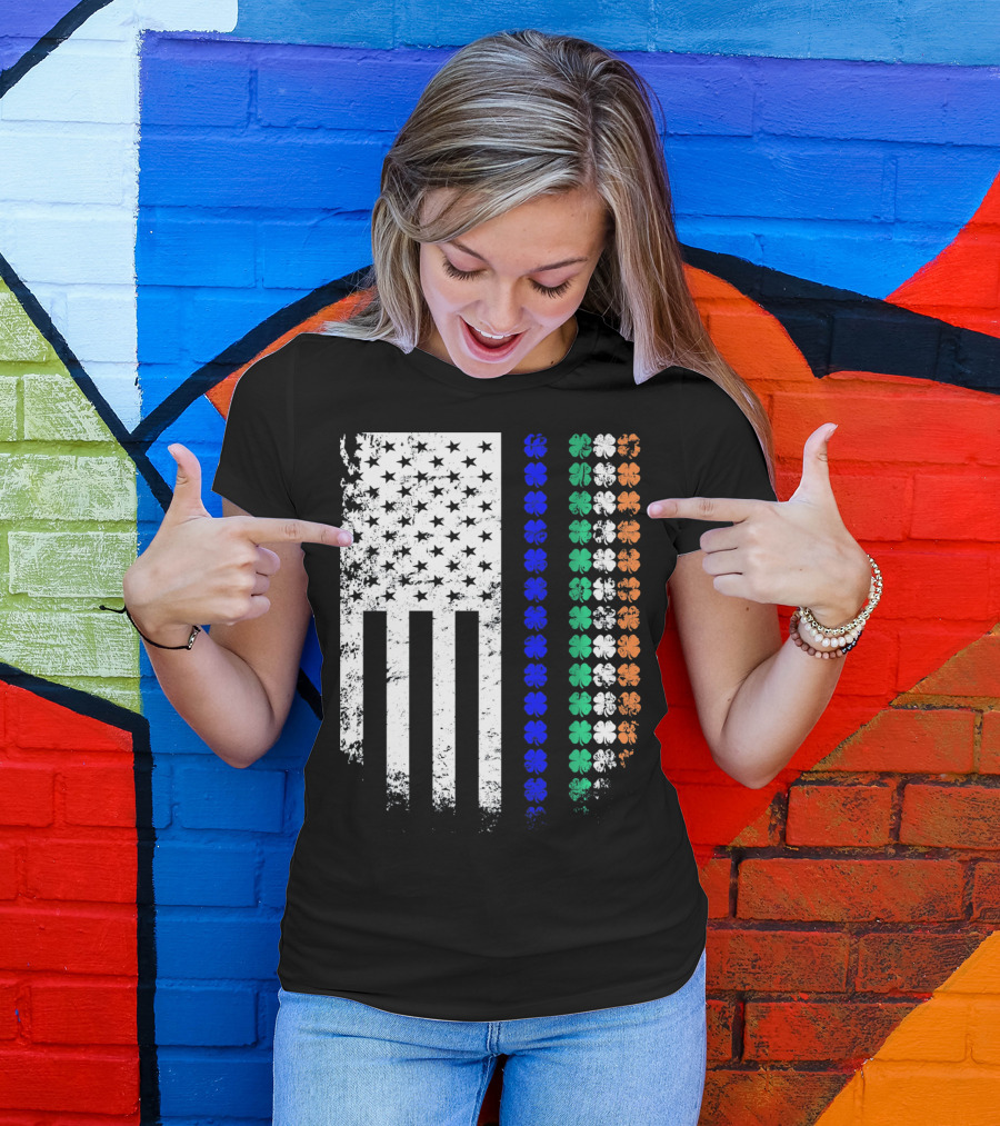 American Flag Irish Police Officer Shamrock Line T-Shirt