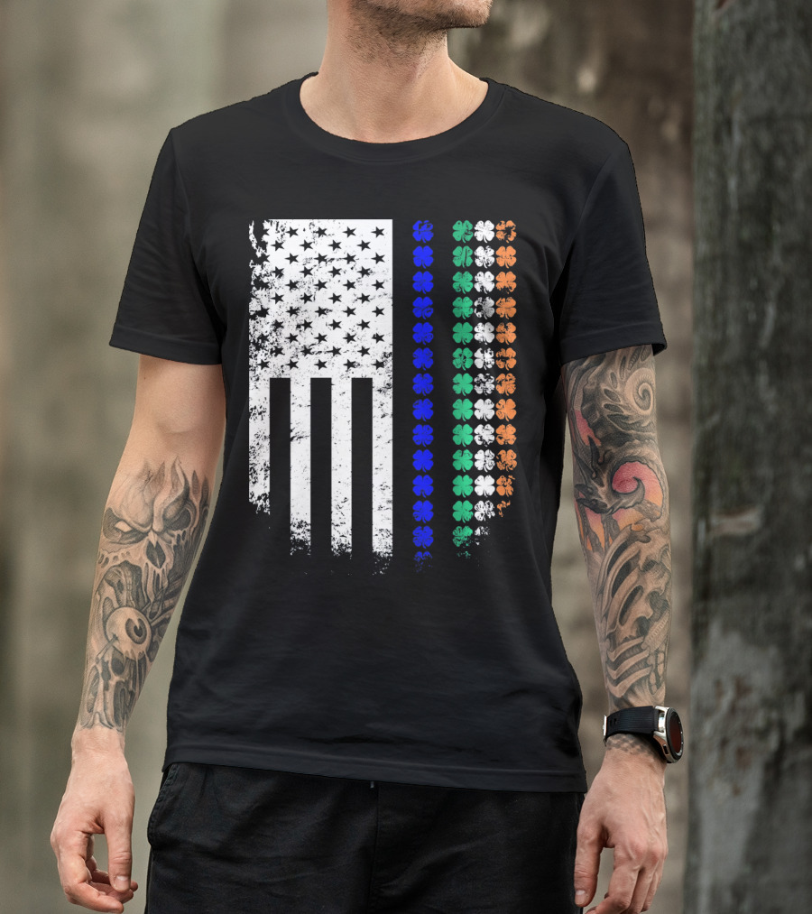 American Flag Irish Police Officer Shamrock Line T-Shirt