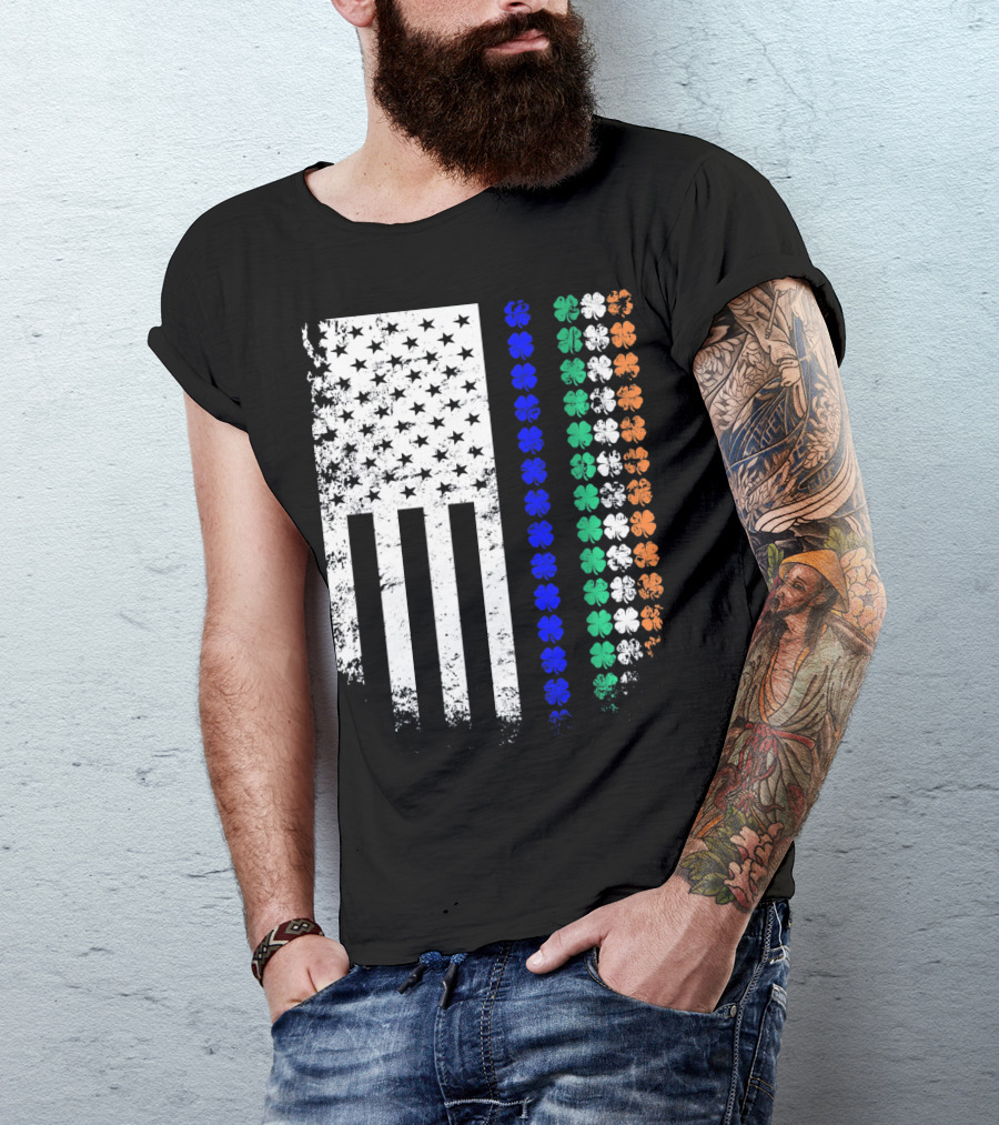 American Flag Irish Police Officer Shamrock Line T-Shirt
