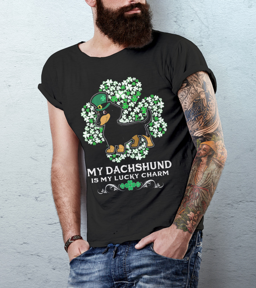 My Dachshund Is My Lucky Charm St. Patrick's Day Clover Hat Dog T-Shirt