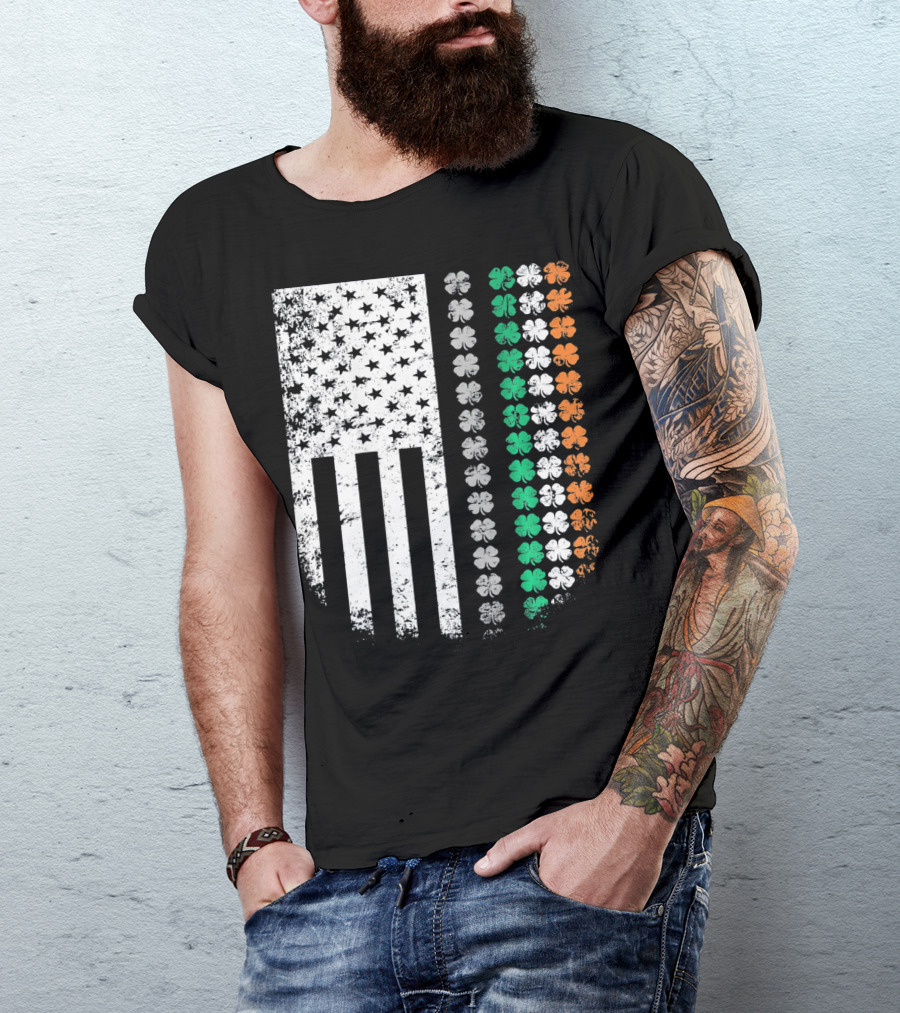 St Patricks Day Shamrock Flag Irish American T-Shirt