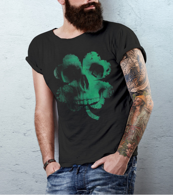 Shamrock Skull Irish Clover Skeleton T-Shirt