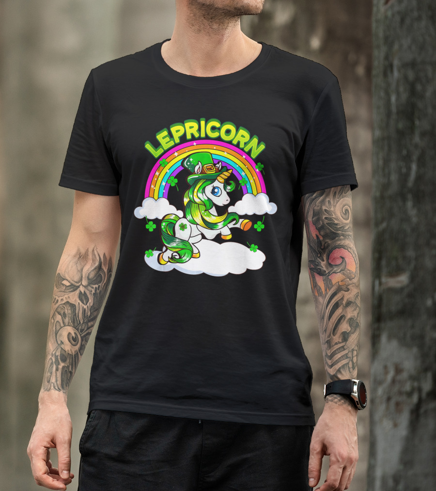 LEPRICORN St Patricks Day Girls Unicorn Iris Rainbow Clover T-Shirt