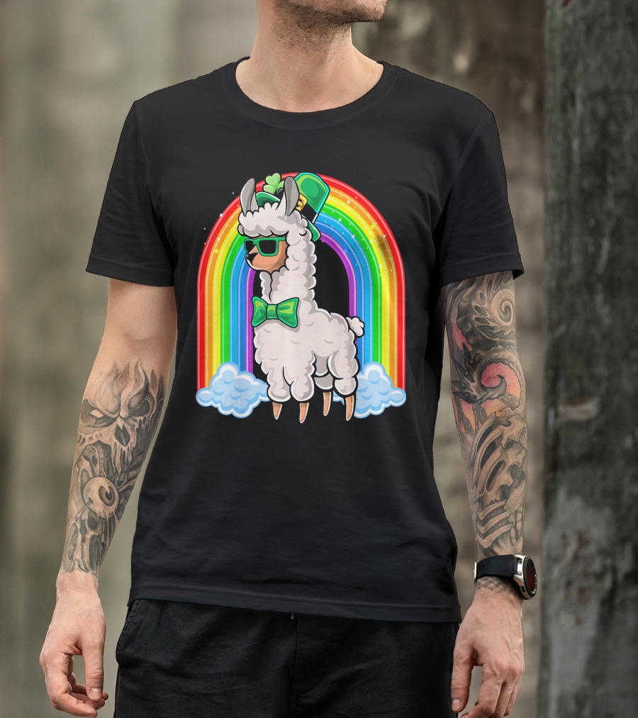 St. Patricks Day Llama Leprechaun Rainbow Shamrock T-Shirt