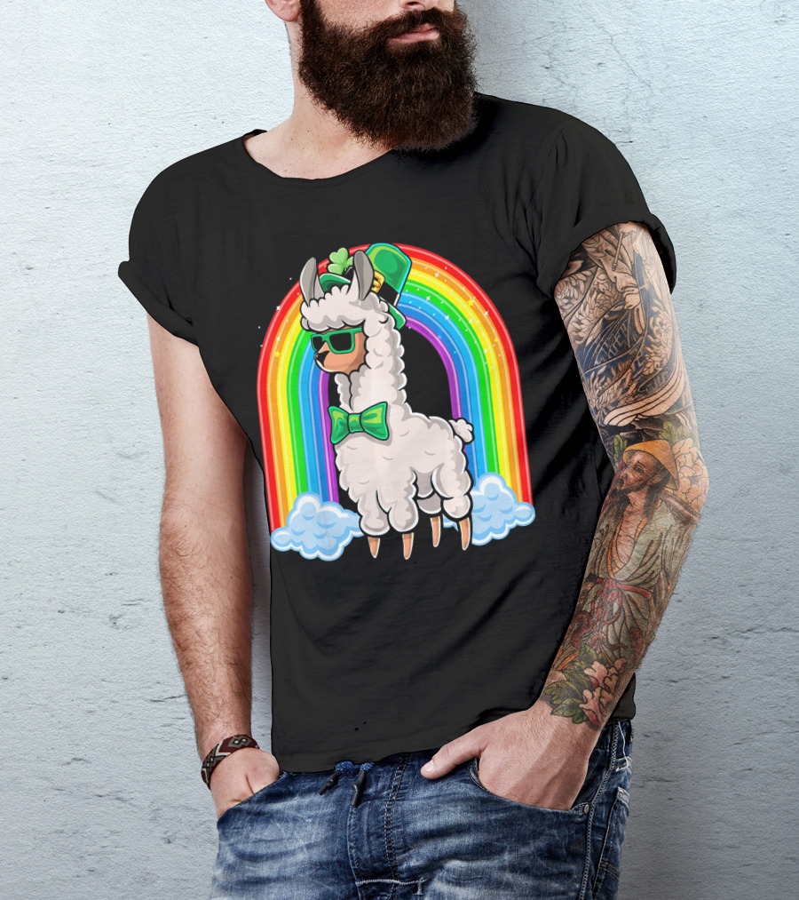 St. Patricks Day Llama Leprechaun Rainbow Shamrock T-Shirt