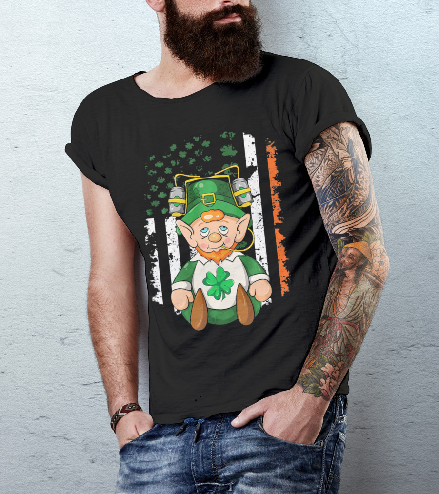 Irish American Flag Leprechaun St. Patrick's Day Clover T-Shirt