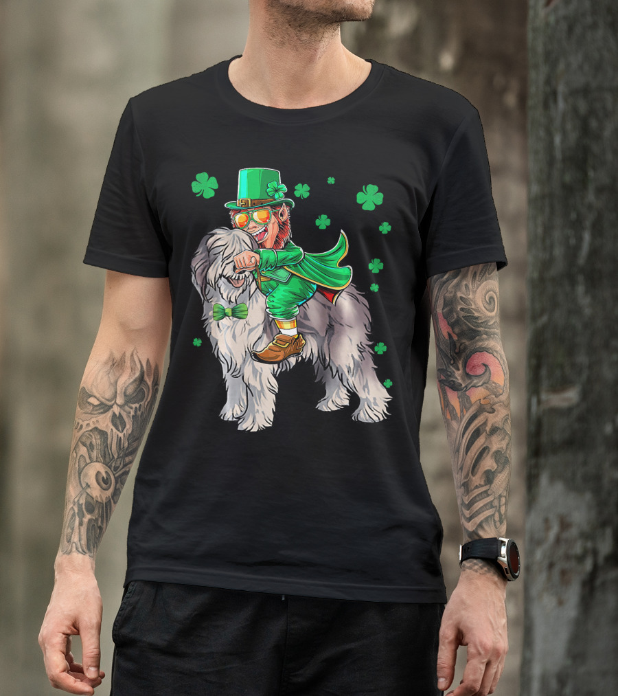 Leprechaun Olde English Sheepdog Shamrock St. Patrick's Day T-Shirt