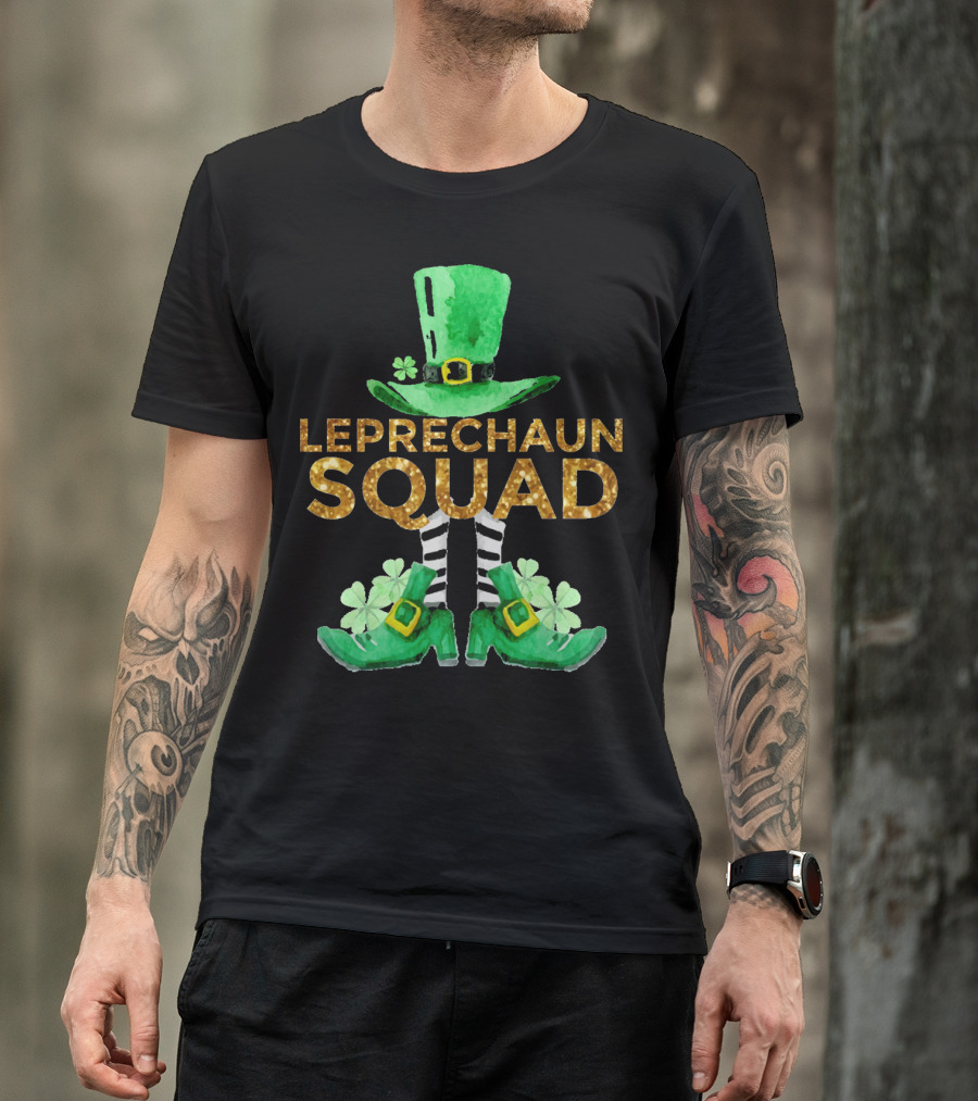 St Patricks Day Leprechaun Squad Gold Green Hat And Shoes T-Shirt