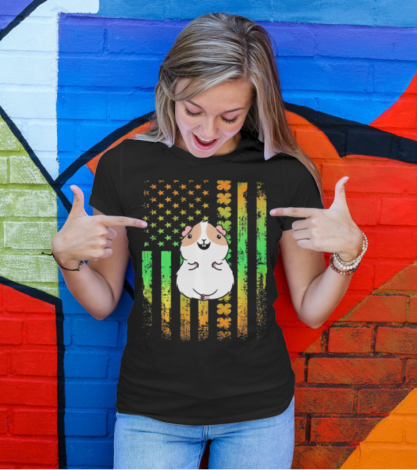 Guinea Pig American Flag Clover Theme Patriotic T-Shirt