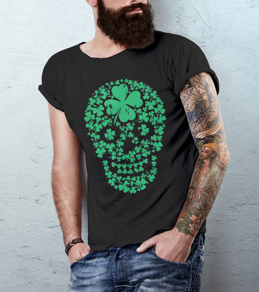 Shamrock Skull Clover Leaf Irish Luck T-Shirt
