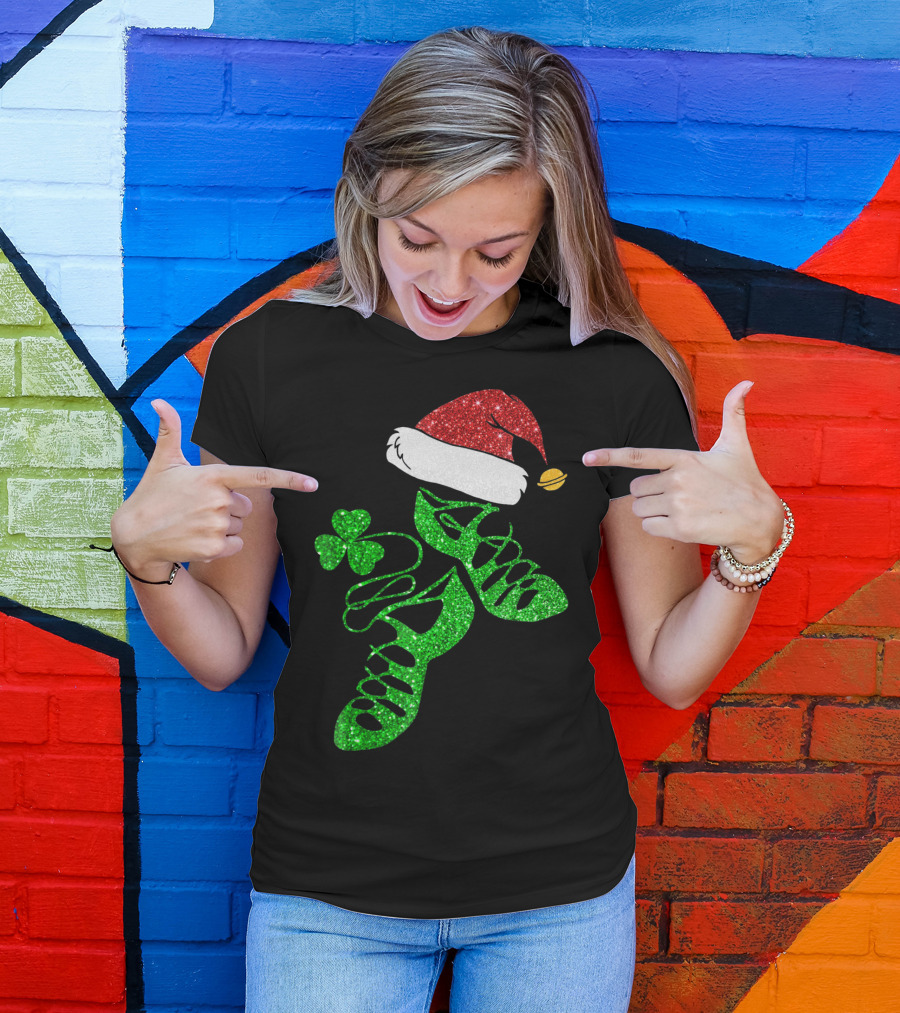 Santa Hat Irish Dance Shoes With Shamrock T-Shirt