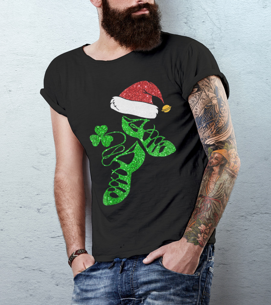 Santa Hat Irish Dance Shoes With Shamrock T-Shirt