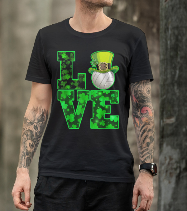 LOVE VOLLEYBALL Shamrock Leprechaun Hat T-Shirt