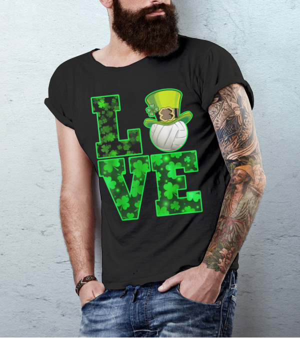 LOVE VOLLEYBALL Shamrock Leprechaun Hat T-Shirt